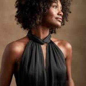 Banana Republic Small Black Silk Halter Twist Neck Blouse